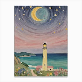 Lighthouse At Night Canvas Print