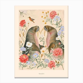 Folksy Floral Animal Drawing Walrus 2 Poster Canvas Print