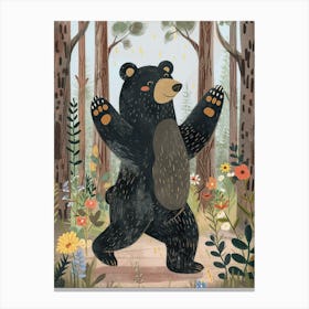 American Black Bear Dancing In The Woods Storybook Illustration 1 Canvas Print