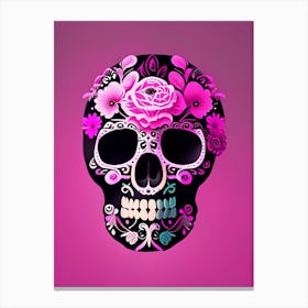 Skull With Floral Patterns Pink 2 Mexican Canvas Print