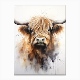 Neutral Watercolour Portrait Of Highland Cow 1 Canvas Print