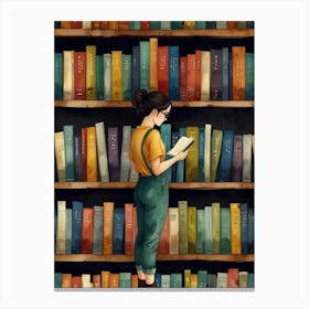 Girl Reading Books 2 Canvas Print