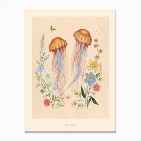 Folksy Floral Animal Drawing Jellyfish Poster Canvas Print