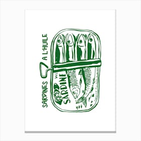 French Sardines à l'Huile Poster, Aperitif Wall Art, Kitchen Decor, Art de Vivre Print Canvas Print