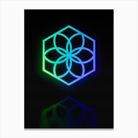 Neon Blue and Green Abstract Geometric Glyph on Black n.0110 Canvas Print