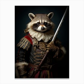 Vintage Portrait Of A Common Raccoon Dressed As A Knight 2 Canvas Print