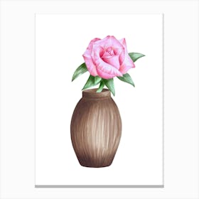 Pink Rose In A Clay Vase Canvas Print