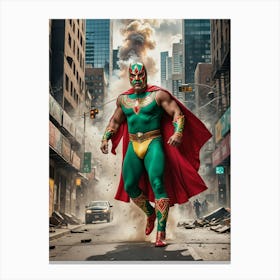 Giant Luchador Rampage in the City Canvas Print