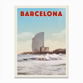 Barcelona Spain Beach Travel Poster Canvas Print