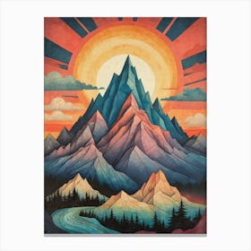 Minimalist Sunset Low Poly Mountains (19) Canvas Print