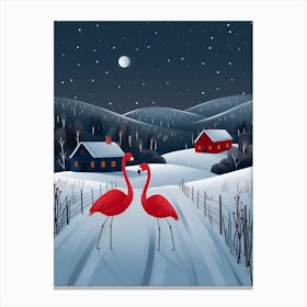 Red Flamingos In Winter Canvas Print