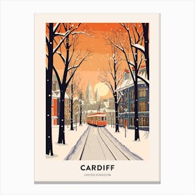 Vintage Winter Travel Poster Cardiff United Kingdom 1 Canvas Print