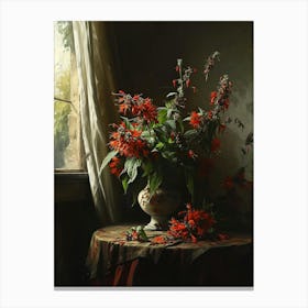 Baroque Floral Still Life Bee Balm 3 Canvas Print