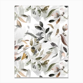 Watercolour Leaves Neutral Gray Canvas Print