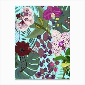 Orchid And Cosmos Flower Botanical Floral Pattern Canvas Print