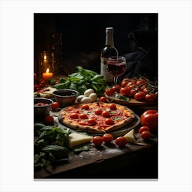 Pizza With Wine And Vegetables 1 Canvas Print