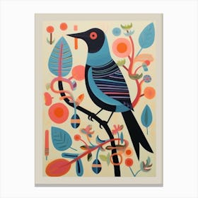 Colourful Scandi Bird Cowbird 1 Canvas Print