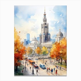 Warsaw Poland In Autumn Fall, Watercolour 2 Canvas Print
