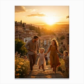 A Large Family Enjoying Their Day In Nature During The Stunning Sunset Siblings Laughing Lively Ch (5) Canvas Print