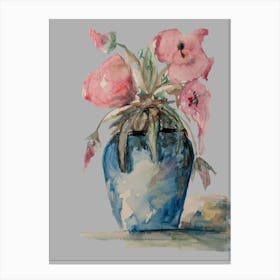 Pink flowers in vase watercolour illustration painting Canvas Print