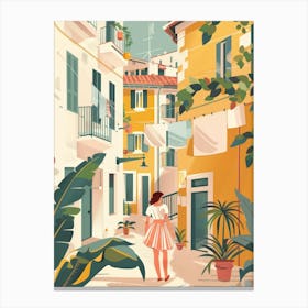 Illustration Of A Girl Walking Down A Street Canvas Print