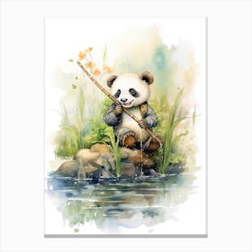 Panda Art Fishing Watercolour 1 Canvas Print