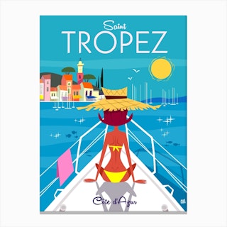 Saint Tropez Poster Blue Canvas Print