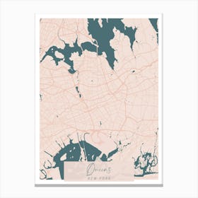 Queens New York Pink and Blue Cute Script Street Map 1 Canvas Print