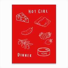Hot Girl Dinner Red Canvas Print