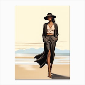 Illustration of an African American woman at the beach 105 Canvas Print