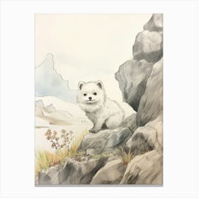Storybook Animal Watercolour Arctic Fox 1 Canvas Print