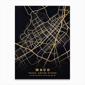 Waco Texas Usa Black And Gold Map Canvas Print