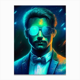 Man In Sunglasses and Green Light Canvas Print