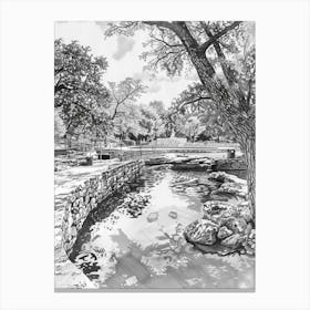 Barton Springs Pool Austin Texas Black And White Drawing 2 Canvas Print