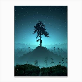 Lone Tree At Night Canvas Print