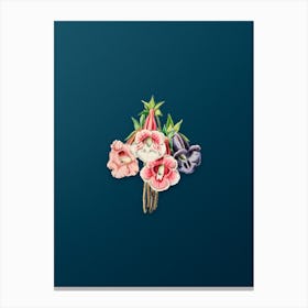 Vintage Gloxinia Flower Botanical Art on Teal Blue n.0530 Canvas Print