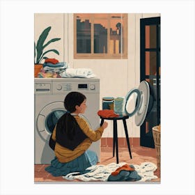 Illustration Of A Woman Doing Laundry 3 Canvas Print