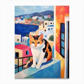 Painting Of A Cat In Mykonos Greece 3 Canvas Print