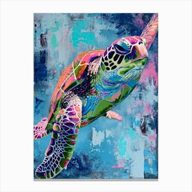 Colourful Textured Painting Of A Sea Turtle 5 Canvas Print