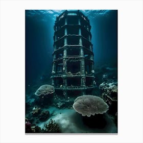 Wrecked Building Under The Sea -Reimagined Canvas Print