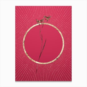 Gold Gladiolus Watsonius Glitter Ring Botanical Art on Viva Magenta Canvas Print
