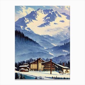 Crans Montana, Switzerland Ski Resort Vintage Landscape 1 Skiing Poster Canvas Print