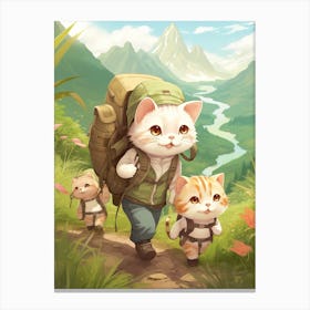 Kawaii Cat Drawings Hiking 4 Canvas Print