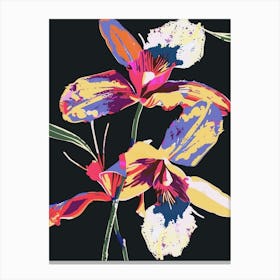 Neon Flowers On Black Orchid 2 Canvas Print