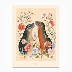 Folksy Floral Animal Drawing Seal 5 Poster Canvas Print