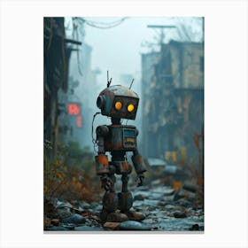 Abandoned Toy Robot Post Apocalyptic Setting Surfaces Heavily Rusted With Cracked And Faded Paint Canvas Print