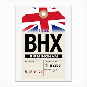 Birmingham (BHX) England Vintage Airline Luggage Tag Canvas Print