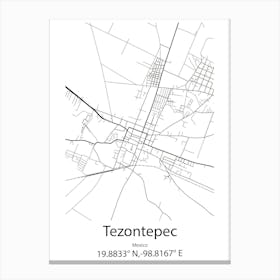 Tezontepec,Mexico Minimalist Map Stampe su tela