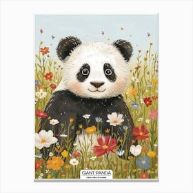 Giant Panda In A Field Of Flowers Poster 2 Canvas Print