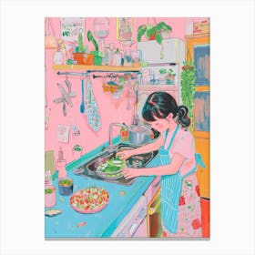 Girl Making A Salad Lo Fi Kawaii Illustration 1 Canvas Print